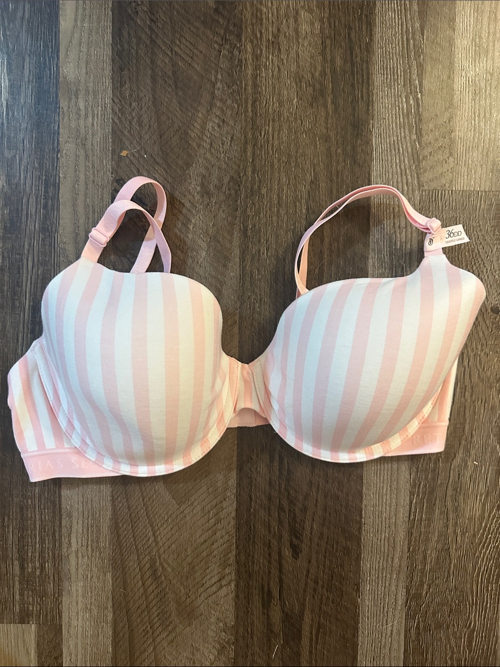 Victoria's Secret Pink and White Striped Molded T-Shirt Bra